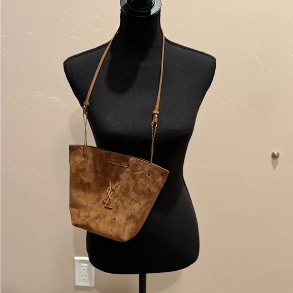 Yves Saint Laurent Brown Suede Bucket Shoulder Bag with Gold Hardware - Picture 7 of 9
